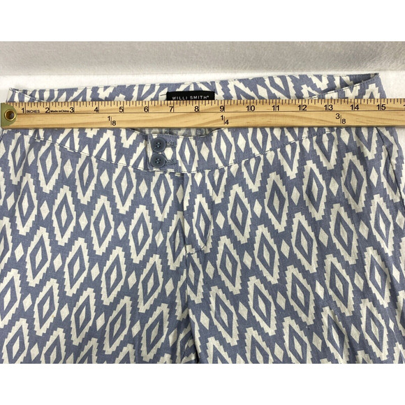 Willi Smith Pants Womens Sz 2 Linen Blend Flare Blue‎ White Slacks Boho Coastal - Picture 5 of 9